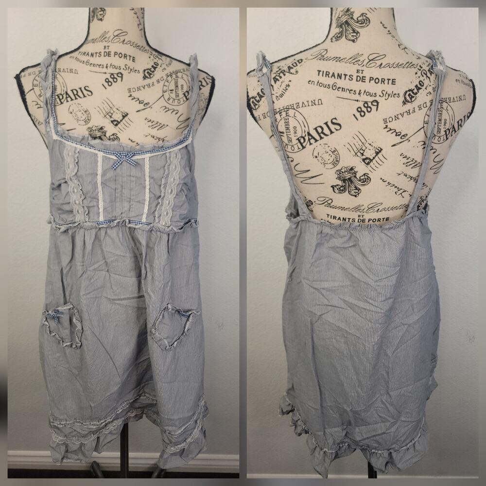 Wacoal Womens Cottage Dress Size Large Blue Plaid Lace Detail Sleepwear Picni